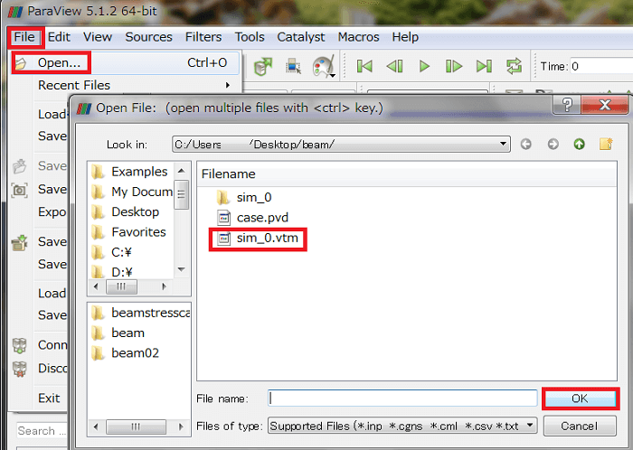 paraviewでファイルを開く