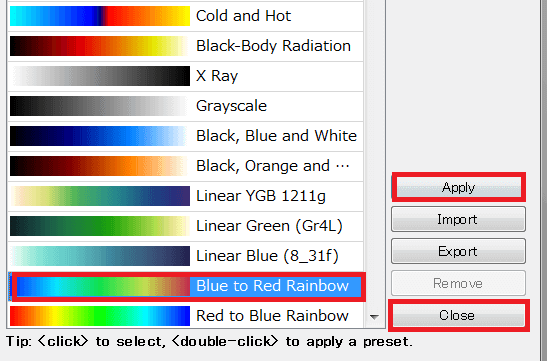 応力分布がわかりやすくなるレインボーカラーを選択します。