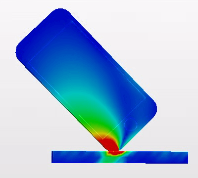 落下0.00012秒後のミーゼス応力の分布