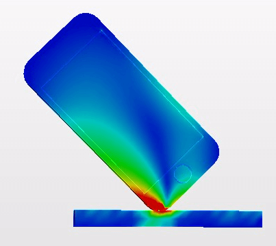 落下0.00016秒後のミーゼス応力の分布