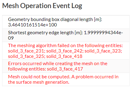 メッシュ作成のエラーログ画面