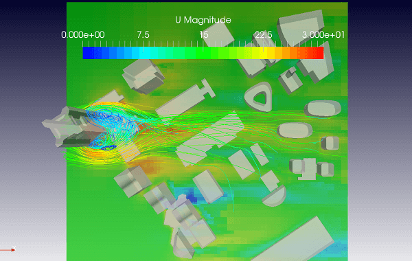 横浜ランドマークタワー周辺の風の流れを可視化