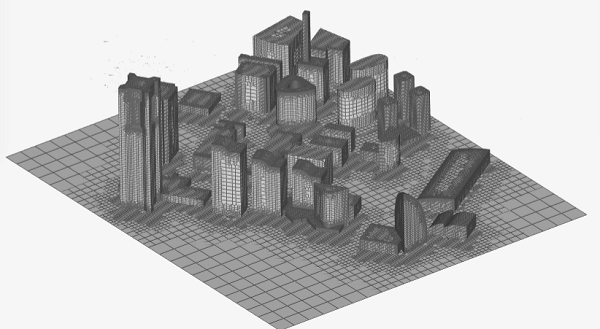 横浜みなとみらい地区の3DCADデータを取り込みをメッシュ化